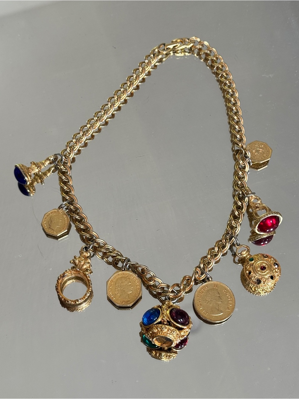 Vintage 1980s Etruscan Revival Ben Amun style charm necklace